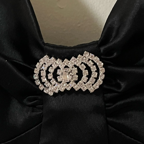 ABS Evening by Allen Swartz Black Chiffon and Satin Feel Vintage Style Dress - Picture 13 of 15